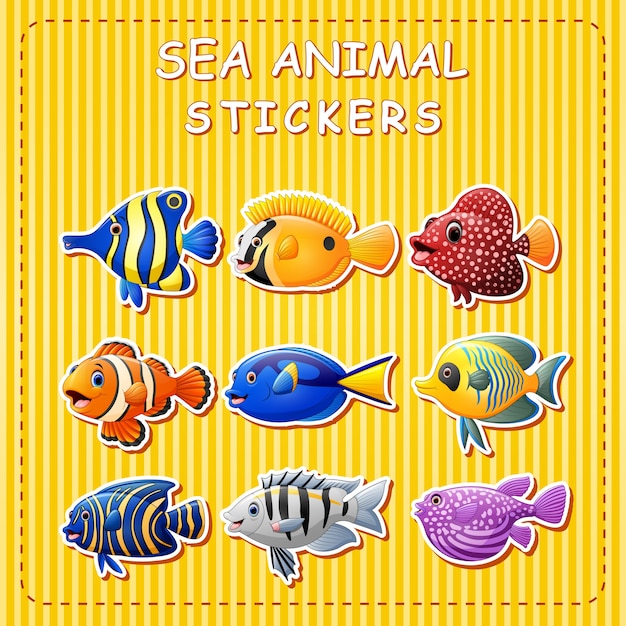 Leuke cartoon zeedieren op sticker