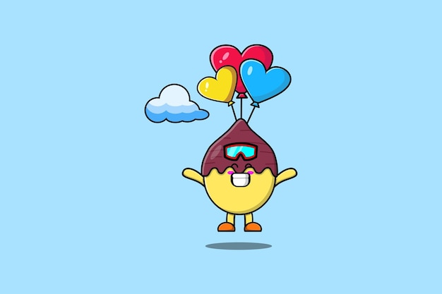 Leuke cartoon zoete aardappel mascotte is parachutespringen met ballon en gelukkig gebaar moderne stijl ontwerp