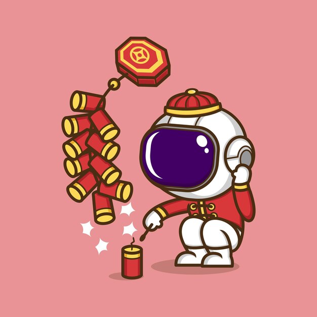 Leuke cartoonastronaut in chinees nieuwjaar