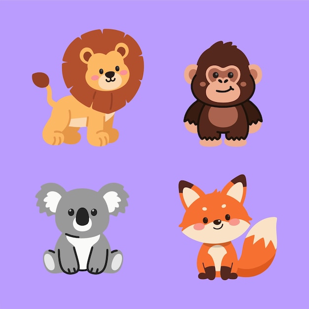 Leuke cartoondieren Leeuw aap Koala en vos
