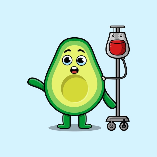 Leuke cartoonillustratie van avocado die bloedtransfusie heeft met leuke moderne stijl deign