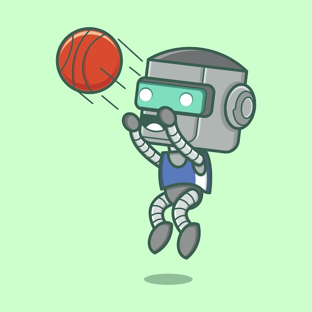 Leuke cartoonrobot die basketbal speelt