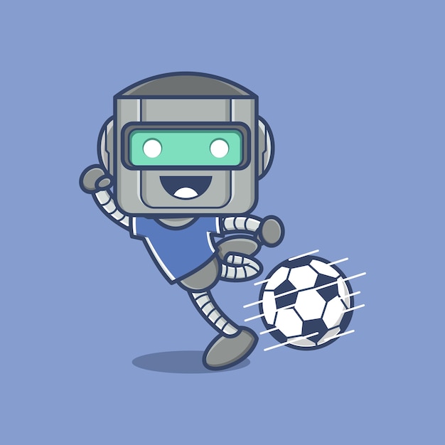 Leuke cartoonrobot die voetbal speelt