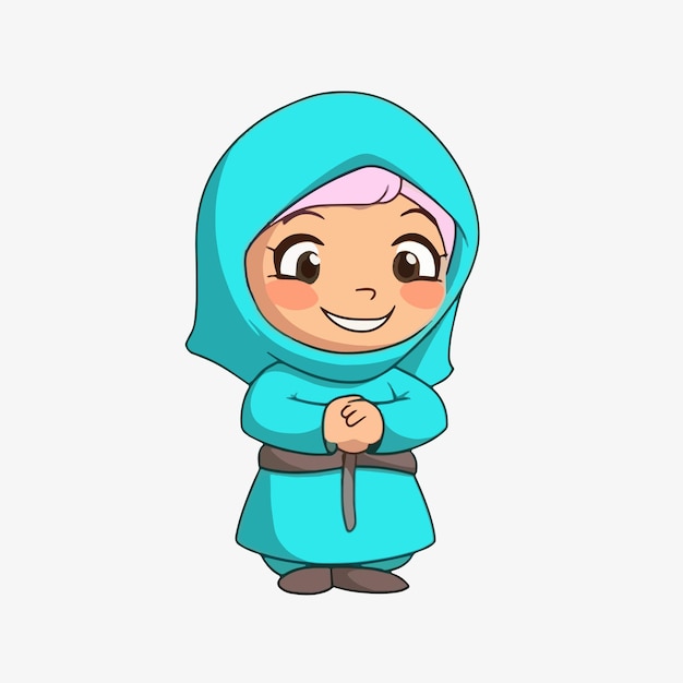 Leuke cartoonvector van een moslimvrouw die een hijab draagt voor Eid al Adha en Eid al Fitr vlakke stijl