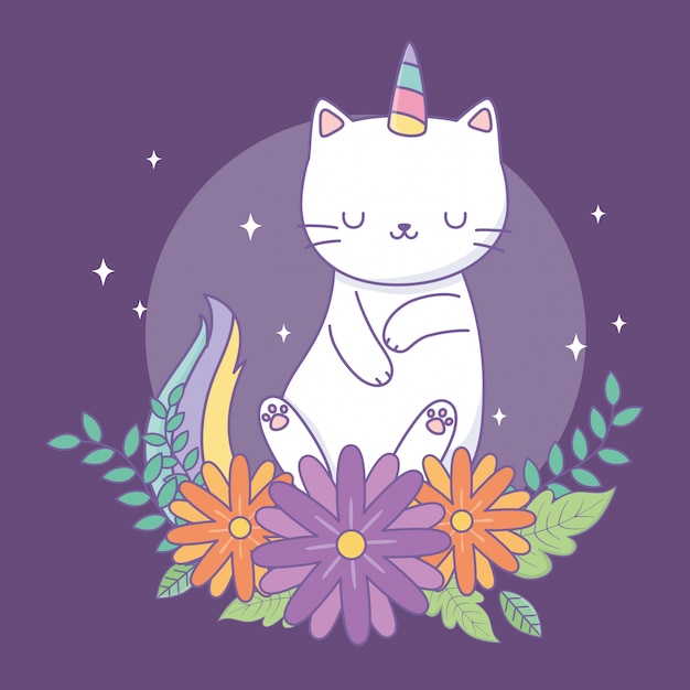 Leuke caticorn met florale decoratie