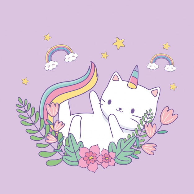 Vector leuke caticorn met florale decoratie