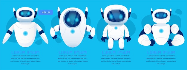 leuke chatrobot, chatbot, karaktermascottevector in geïsoleerde blauwe achtergrond