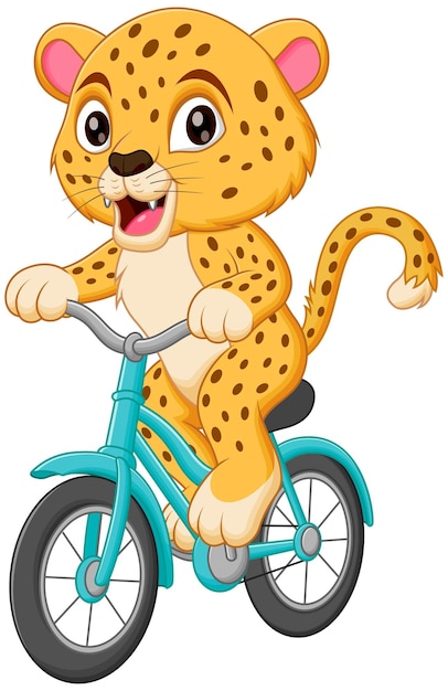 Vector leuke cheetah riding bicycle cartoon vector icon illustratie dieren sport icon concept