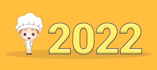 Vector leuke chef-kokkarakterglimlach met nieuwjaar 2022