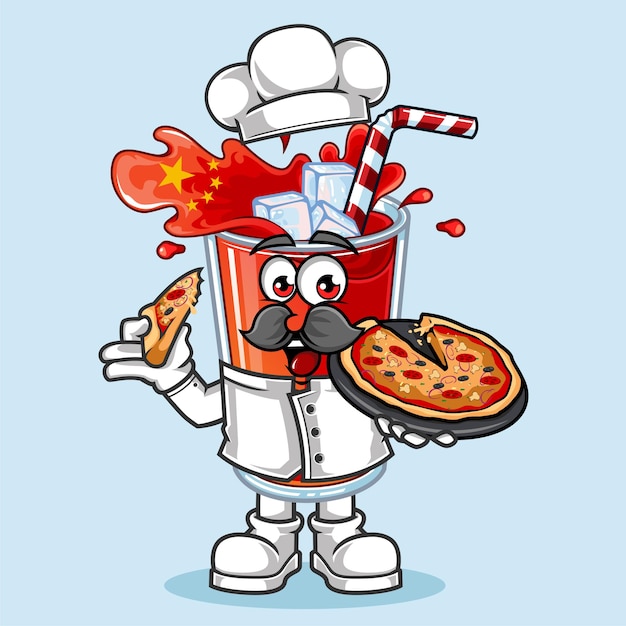 Vector leuke china drinken vlag chef-kok pizza mascotte vectorillustratie
