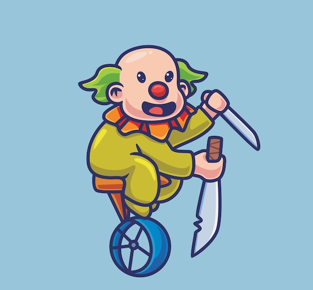 Leuke clownmoordenaar brengt een zwaard. geïsoleerde cartoon dierlijke halloween illustratie. vlakke stijl geschikt voor sticker icon design premium logo vector. mascotte karakter