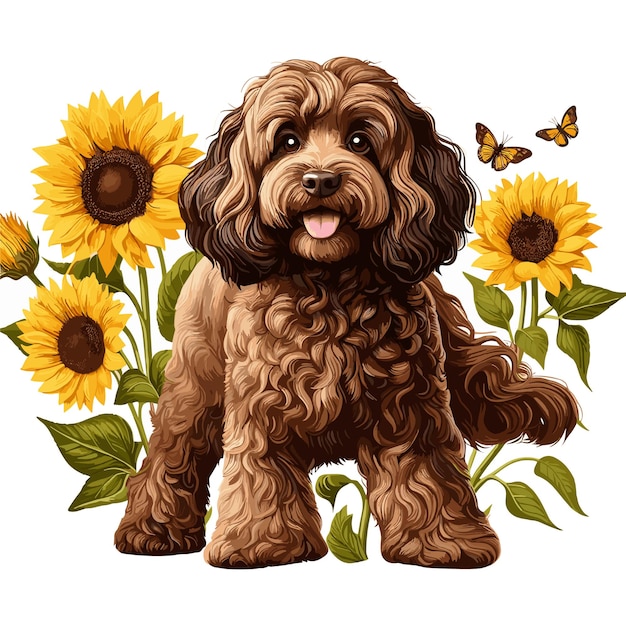 Leuke Cockapoo hond cartoon Vector Style witte achtergrond