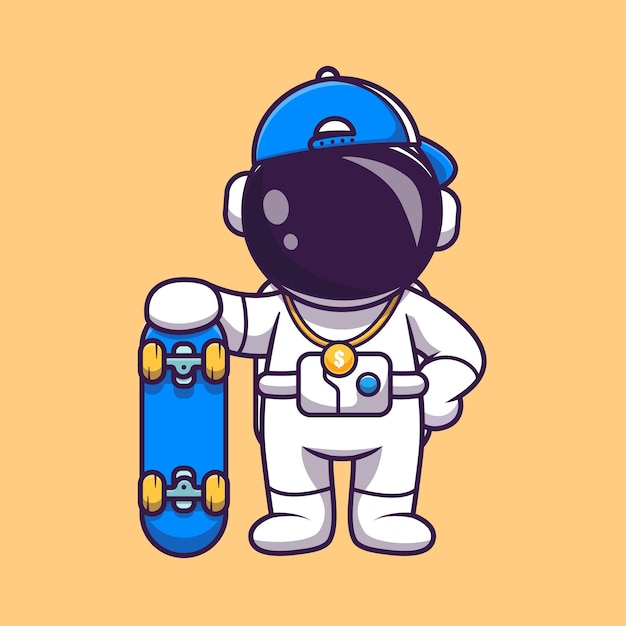 Leuke coole astronaut met skateboardillustratie