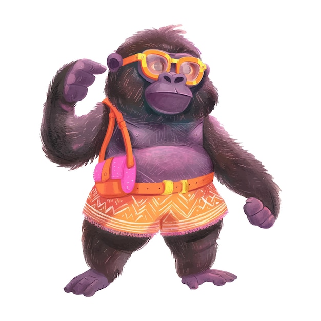 Vector leuke coole gorilla met taille tas en bril 14