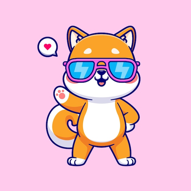 Leuke coole Shiba Inu-hond met een bril Cartoon vectorillustratie pictogram. Dierlijke mode geïsoleerd