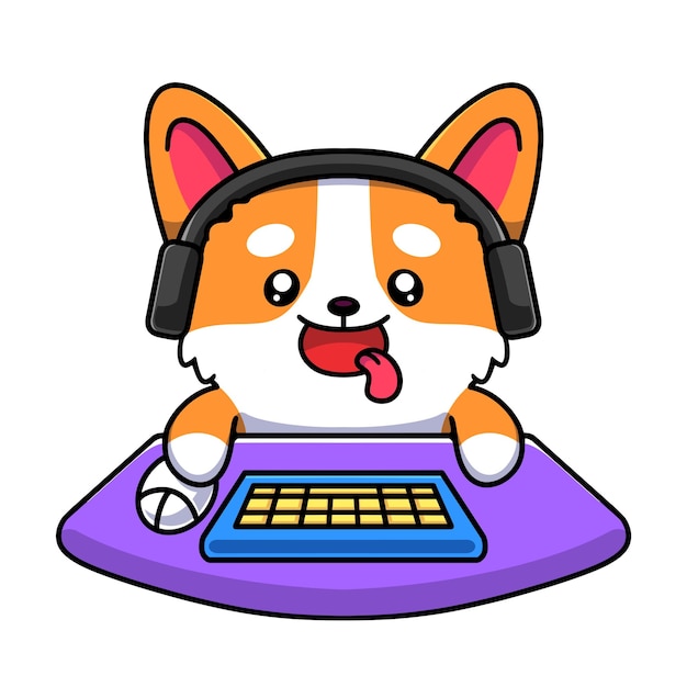 Vector leuke corgi gaming - stripfiguur - vectorillustratie