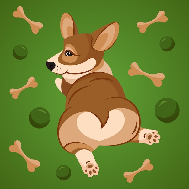 Vector leuke corgi-hond die op zijn buik ligt