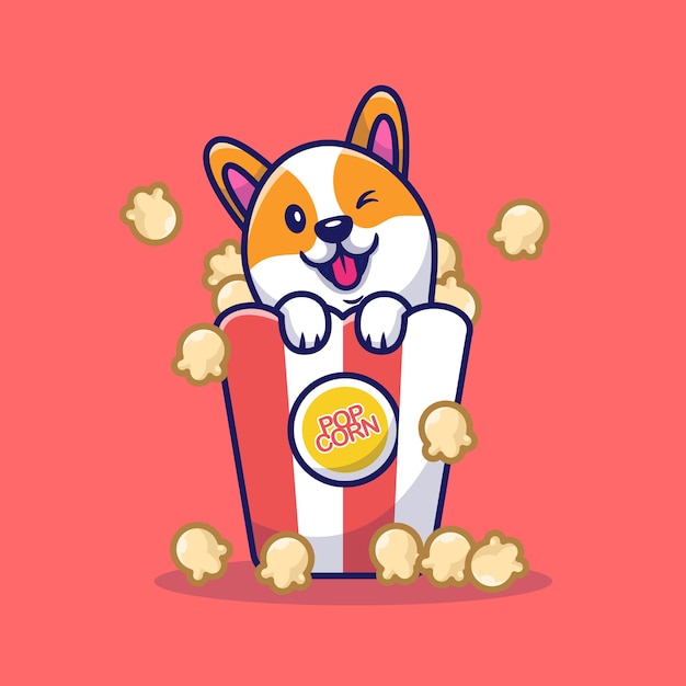 Leuke corgi-hond met popcornbeeldverhaal
