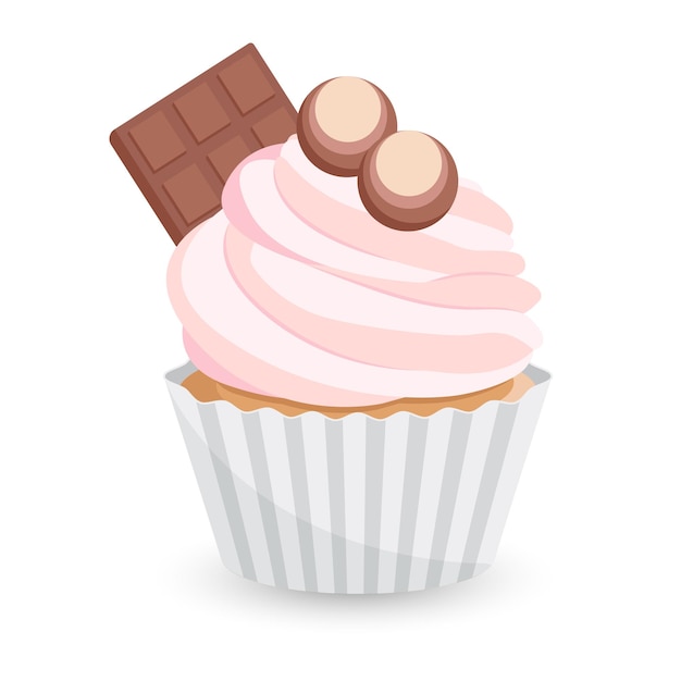 Vector leuke cupcake met chocolade cartoon ontwerp