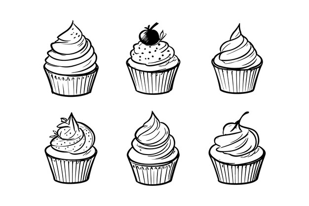 Leuke cupcakes geïsoleerd op witte achtergrond Vector illustratie cupcake vector schets