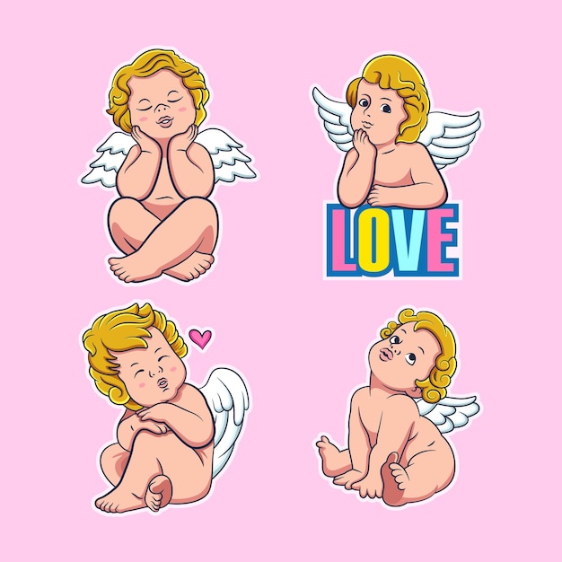 Leuke cupido-collectie met grappige uitdrukking Vectorpictogramillustratie geïsoleerd op premium vector