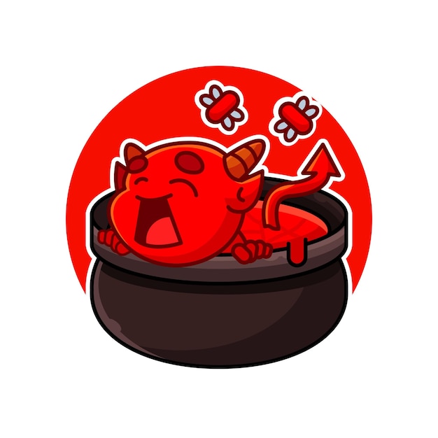 Leuke demon chill in lava badkuip cartoon vector pictogram illustratie