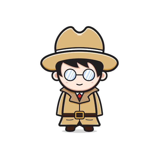 Leuke detective karakter cartoon pictogram illustratie. ontwerp geïsoleerde platte cartoonstijl