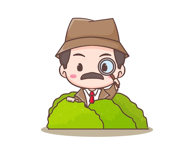 Leuke detective stripfiguur mascotte. Chibi illustratie vector kunst. Beroep Pictogram Concept