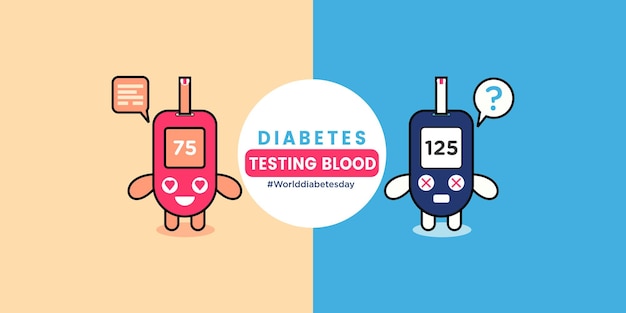 Leuke diabetes testen bloed achtergrond vlakke stijl cartoon illustratie pictogram