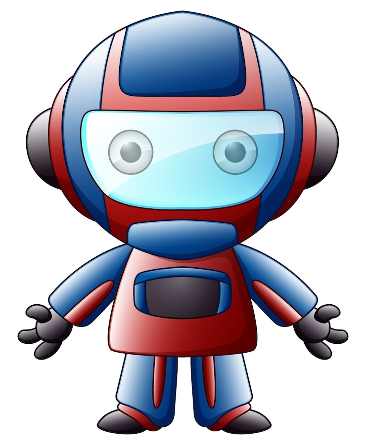 Vector leuke die beeldverhaalrobot op witte achtergrond wordt geïsoleerd