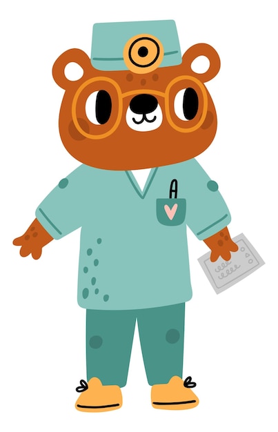 Vector leuke dierendokter grappige beer in medisch uniform