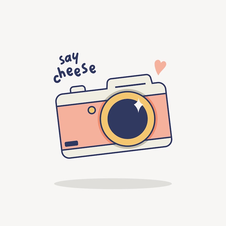 Vector leuke digitale camera illustratie met zeg kaas tekst