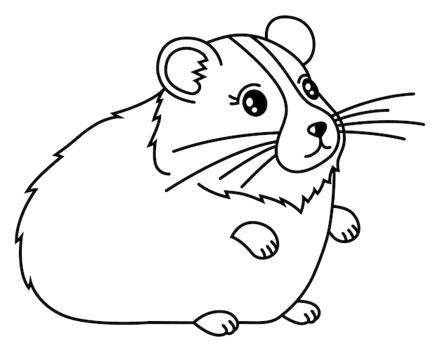 Leuke dikke harige hamster in een lineaire stijl