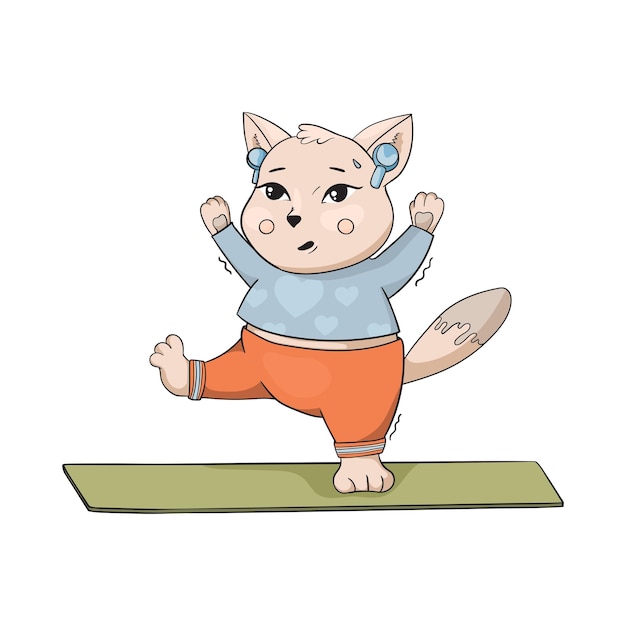 Vector leuke dikke kat die yoga doet met één been yoga voor iedereen karakterontwerp kattenyoga of mascotte stickers