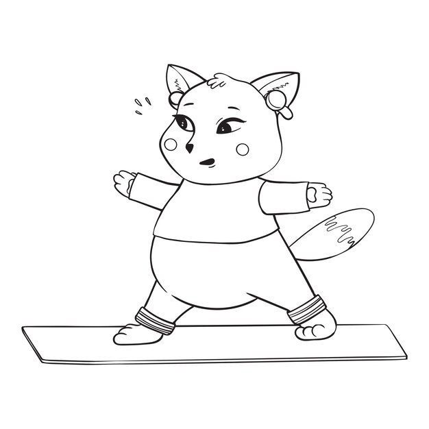 Vector leuke dikke kat die yoga doet met één been yoga voor iedereen karakterontwerp kattenyoga of mascotte stickers