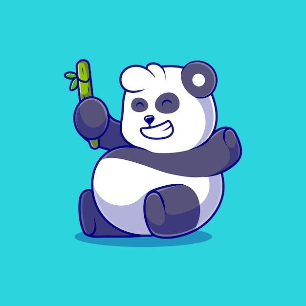 Leuke dikke pandaillustratie die bamboe eet geschikt voor mascottesticker en t-shirtontwerp