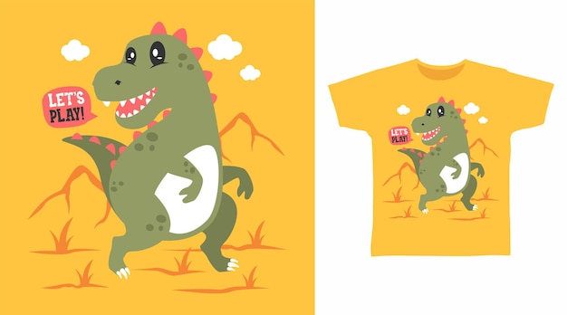 Leuke dinosaurus cartoon tshirt conceptontwerp