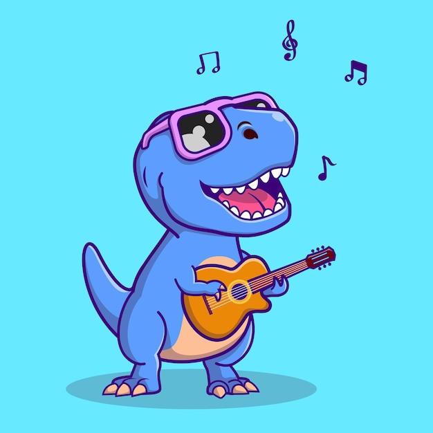 Leuke dinosaurus die gitaar speelt vectorillustratie 02