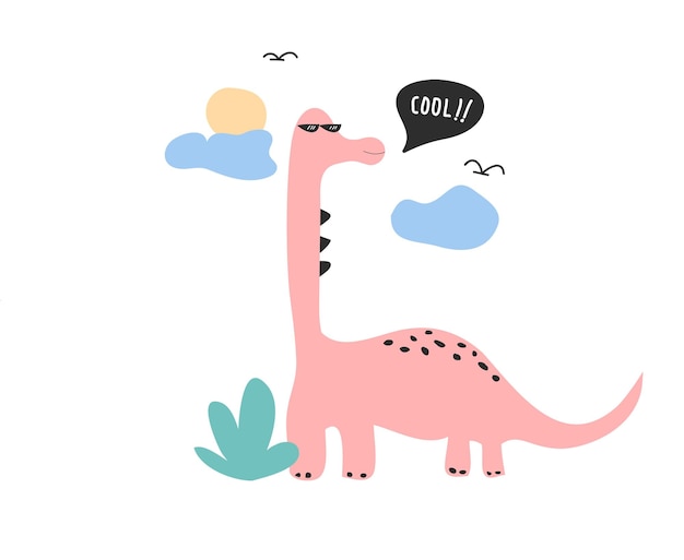 Leuke dinosaurus in kinderachtige stijl vectorillustratie