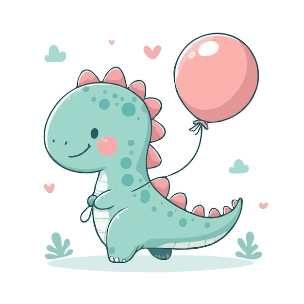 Leuke dinosaurus met ballon cartoon vector op witte achtergrond