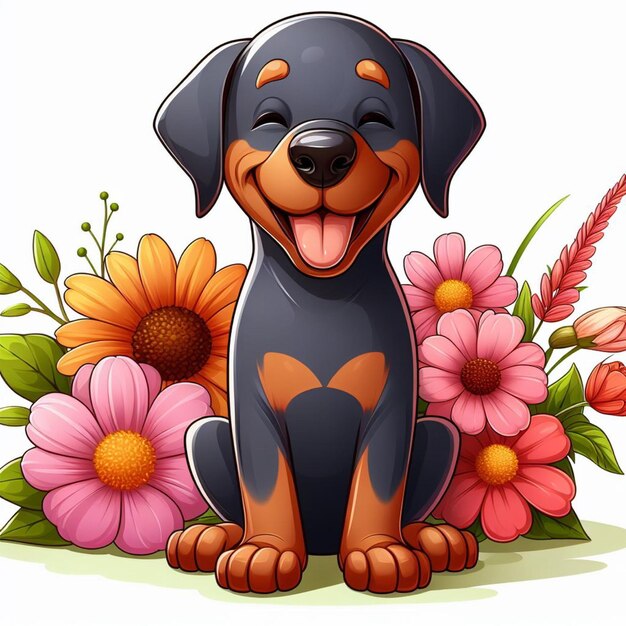 Vector leuke doberman honden amp bloem vector cartoon illustratie