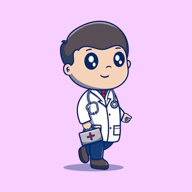 Vector leuke dokter met een stethoscoop en notities illustratie platte cartoon stijl