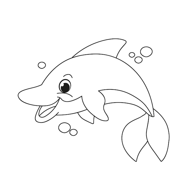 Leuke dolfijn. Kinderen s cartoon kleurboek. Zwart-wit vectorillustratie met schattige dolfijn. Educatieve taak voor peuterpret dolfijn