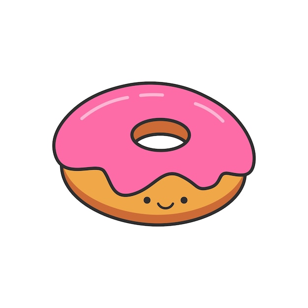 Leuke donut met roze glazuur op witte achtergrond vectorillustratie