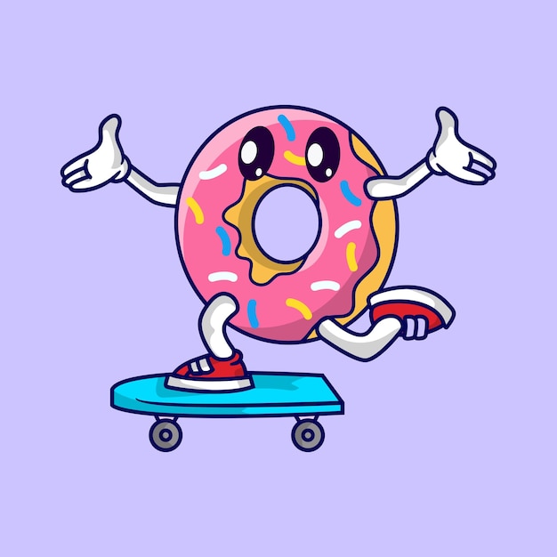 Leuke donutmascotte die surfplank speelt