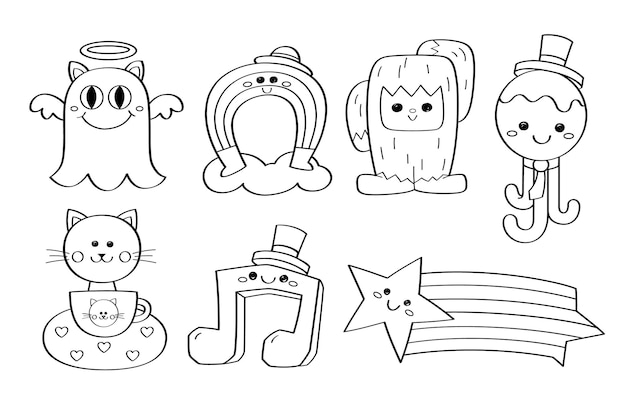 Vector leuke doodle cartoon monsters voor kinderen voor shirts kleurboeken en stickers