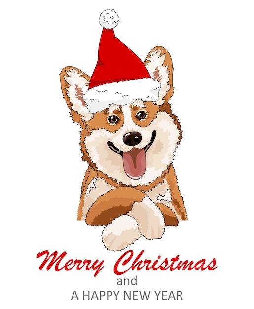 Leuke doodle corgi voor vrolijk kerstfeest. Grappige dieren met kerstmuts.