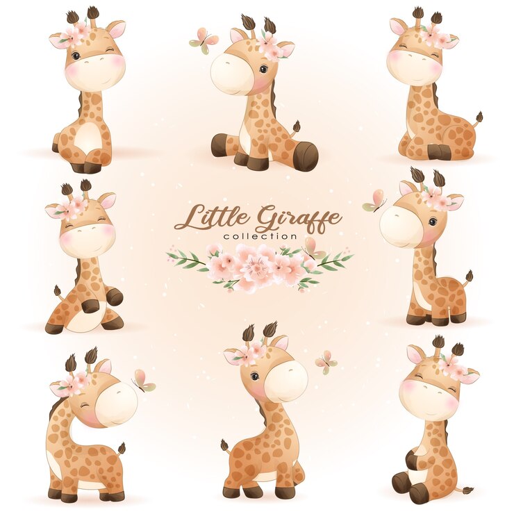 Vector leuke doodle giraf vormt met bloemen illustratie