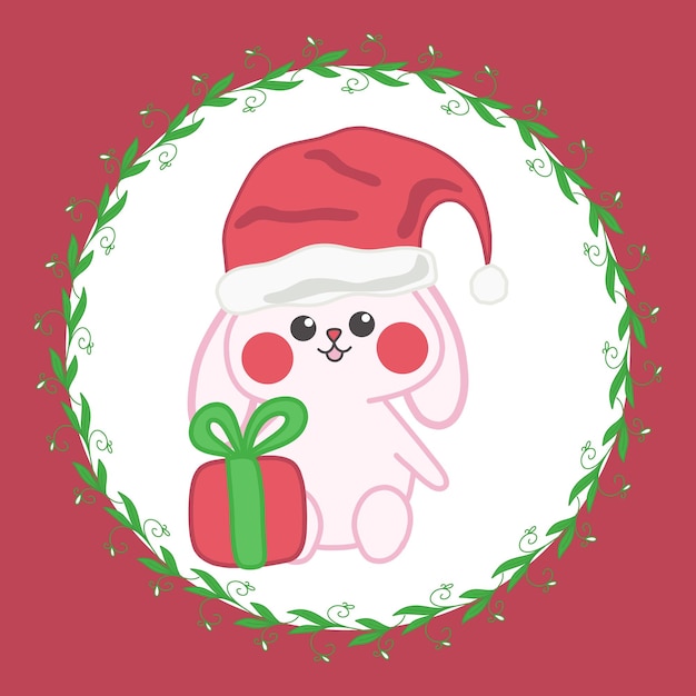 Leuke doodle kerst baby konijntje vector geïsoleerde illustratie