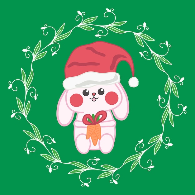 Leuke doodle kerst baby konijntje vector geïsoleerde illustratie